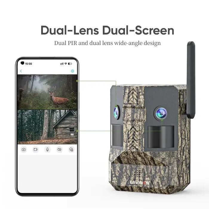 LS VISION 20MP 180 ° Caméra de chasse solaire 4G à double objectif