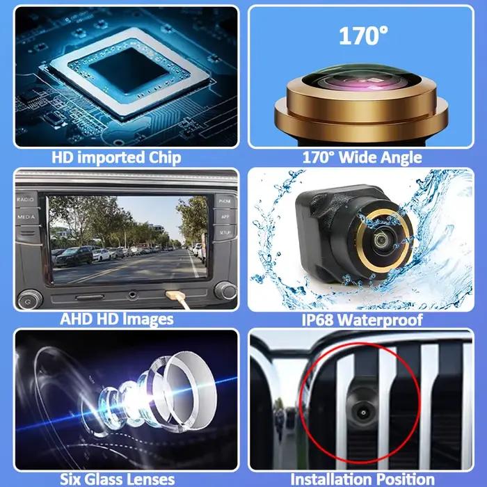 Caméra de vision avant HD Fisheye doré pour Volvo S60 V60 V40 S90 V90 S80 XC60 XC90 XC70 XC40 XC90 C30 V50 V70 pour conducteurs nocturnes et voyageurs occasionnels