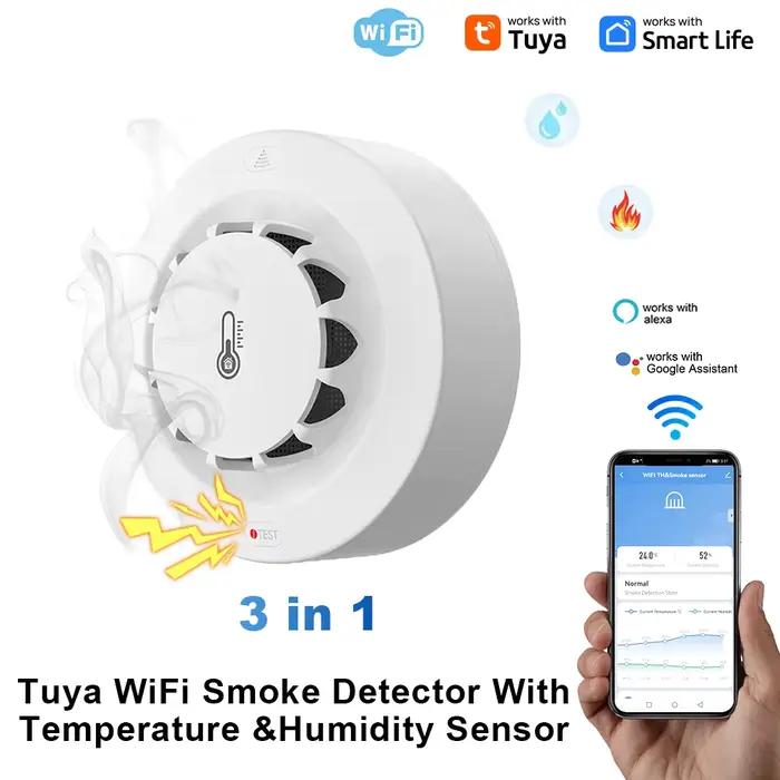 Tuya Wifi BT détecteur de fumée à deux connexions dispositif de mesure de la température et de l'humidité 80dB alarme sonore fonction d'alerte à distance