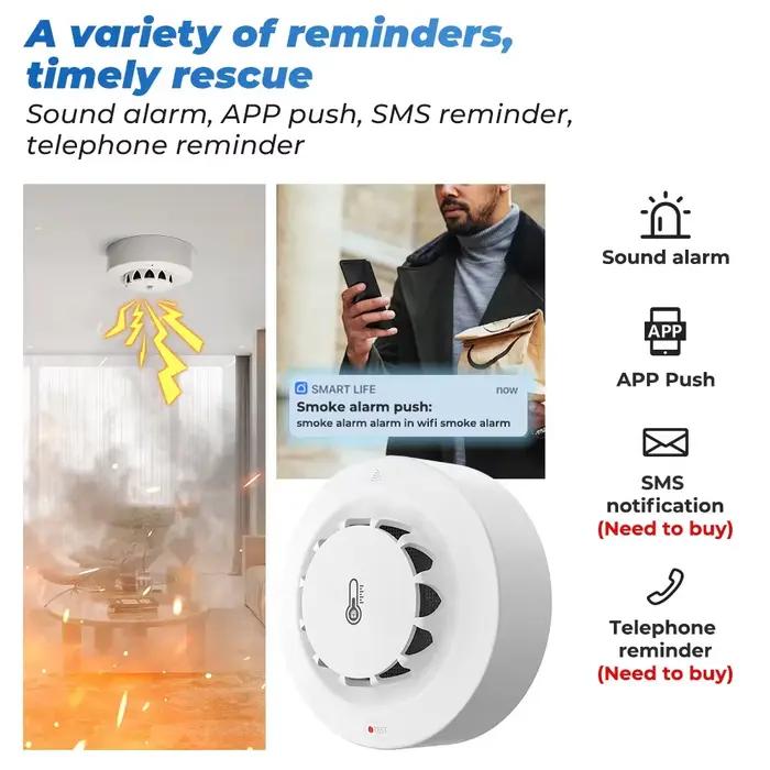 Tuya Wifi BT détecteur de fumée à deux connexions dispositif de mesure de la température et de l'humidité 80dB alarme sonore fonction d'alerte à distance