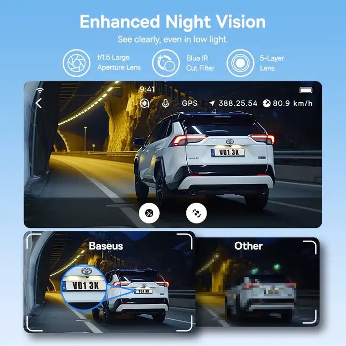 Baseus 3K Dash Cam VD1 caméra avant et arrière HD GPS intégré Galileo supercondensateur voiture DVR