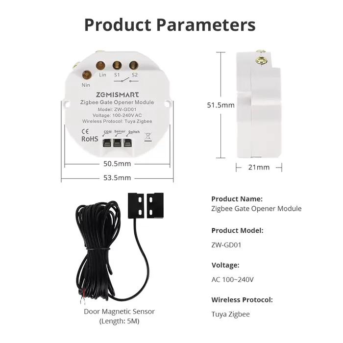 Contrôleur de porte de garage intelligent Zigbee Zemismart