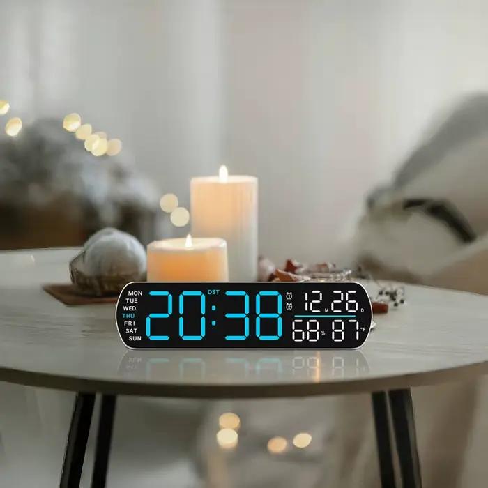 Réveil numérique température humidité Date 2 alarmes compte à rebours DST Snooze horloge de Table Auto Dimmable 12/24H