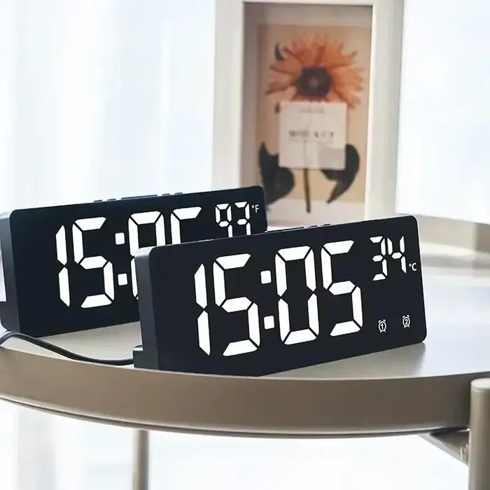 Commande vocale réveil numérique température double alarme Snooze horloge de Table de bureau Mode nuit 12/24H