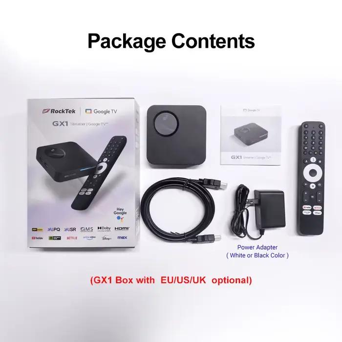 Boîtier Android TV Google TV 12 Box Netflix certifié Google, compatible Dolby Atmos Vision 2T2R, RockTek GX1 UHD Realtek1325 A55 Edge AI
