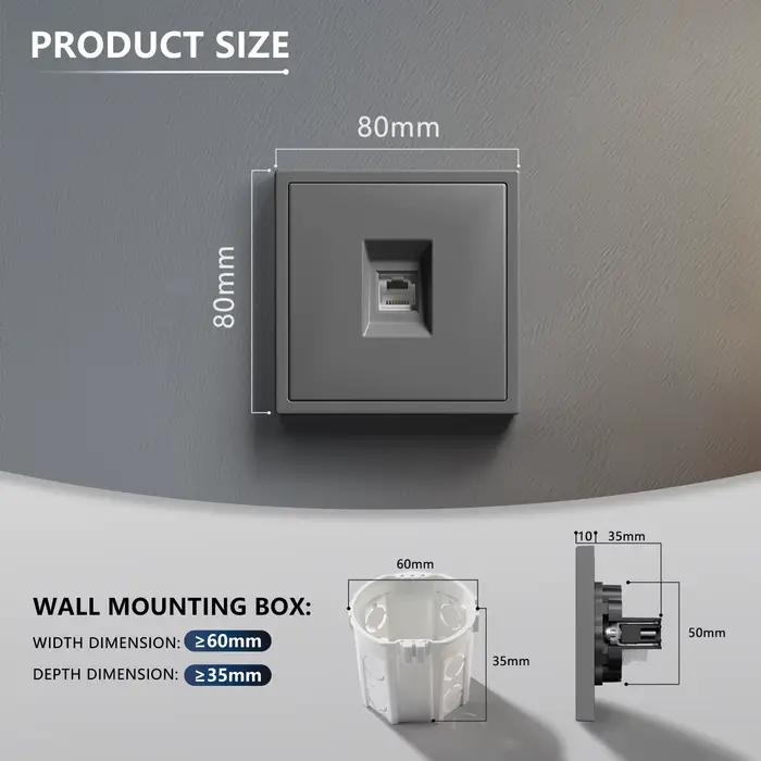 Prise murale BSEED avec panneau de verre pour Internet, TV, téléphone et ordinateur - Installation encastrée pour un design moderne et sécurisé