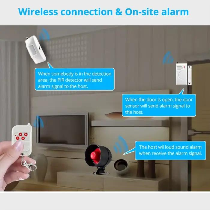 KERUI Kit de système d'alarme de sécurité 110dB fort intérieur/extérieur résistant aux intempéries sirène klaxon sans fil bricolage capteur de porte alarme d'alerte antivol