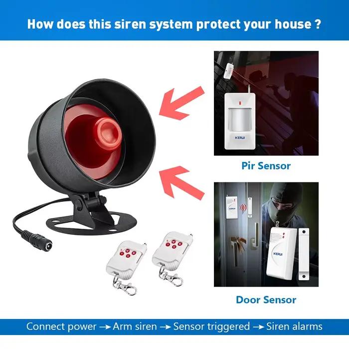 KERUI Kit de système d'alarme de sécurité 110dB fort intérieur/extérieur résistant aux intempéries sirène klaxon sans fil bricolage capteur de porte alarme d'alerte antivol
