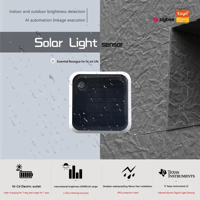 Haozee Tuya Zigbee capteur de lumière solaire IP65 étanche sans fil intelligent avec Support d'énergie