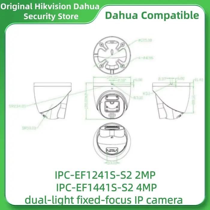 Caméra de sécurité Dahua compatible IPC-EF1241S-S2 2MP IPC-EF1441S-S2 4MP