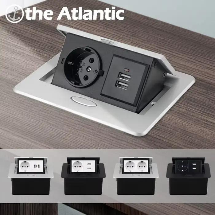 Prise de table pop-up avec prise USB Type C couverte en aluminium pour bureau moderne usage général et voyage occasionnelle recharge rapide et sécurité