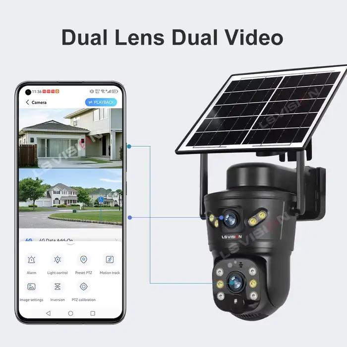 Caméra solaire extérieure LS VISION 4G/WiFi avec surveillance nocturne full color, interphone bidirectionnel et système de suivi humanoïde pour sécurité résidentielle et commerciale