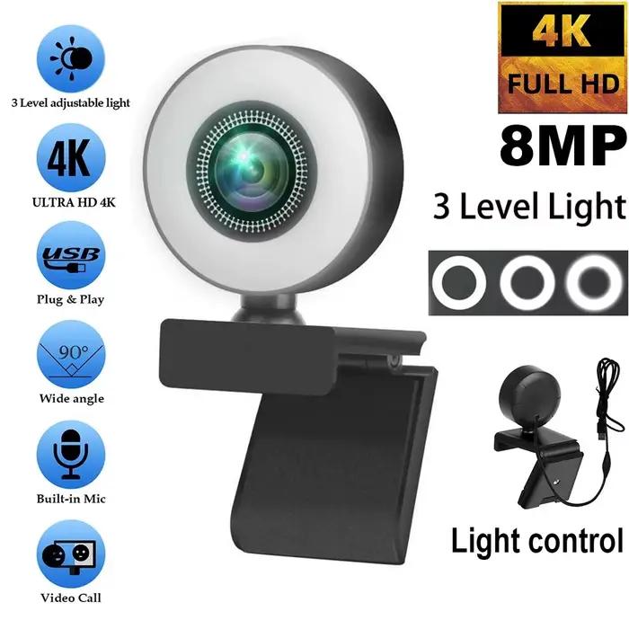 Webcam 4K 2K 1080P avec contrôle de la lumière