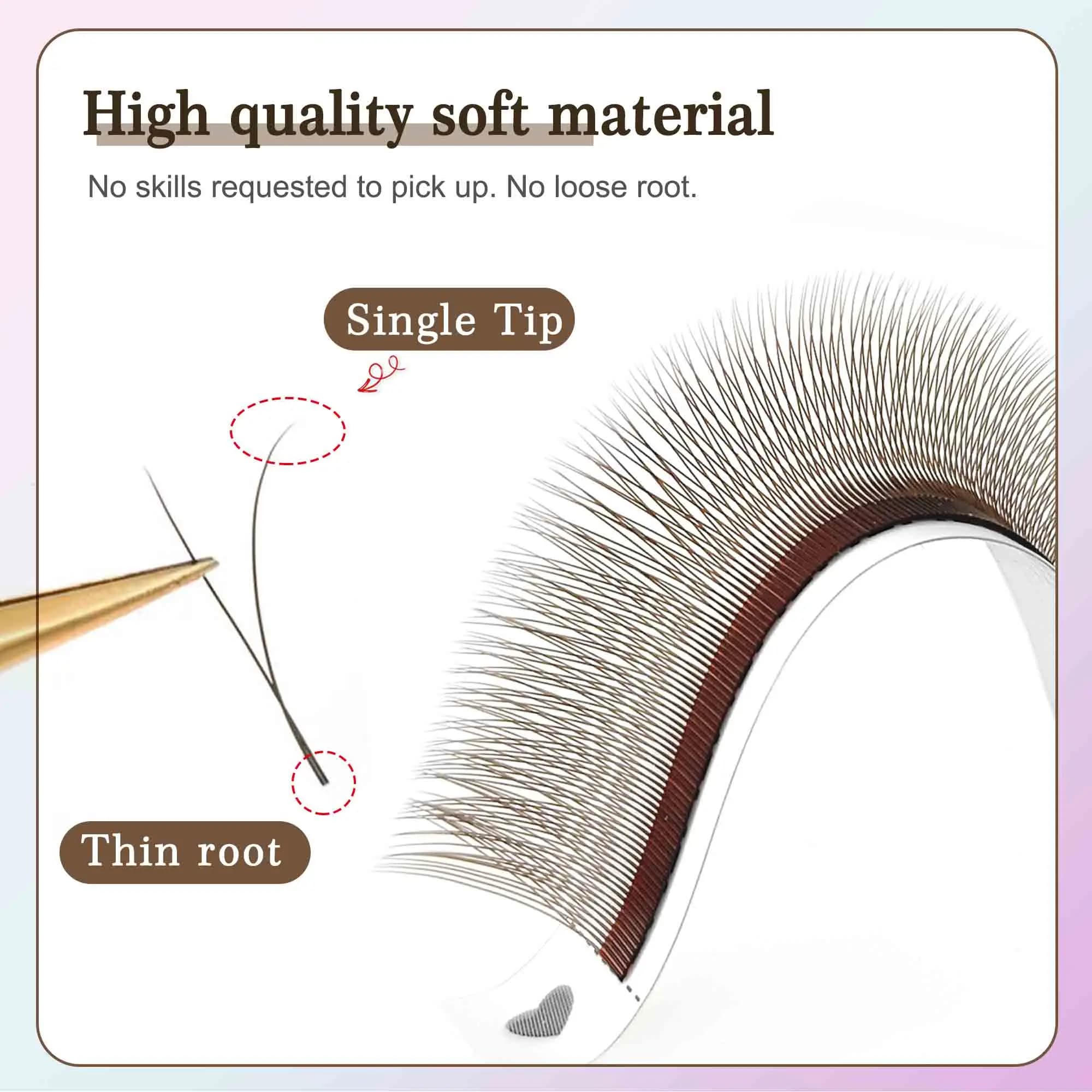 CoMango mix 8-12/8-15mm brun extension de cils 2D forme V faux cils premade fans soft light natural
