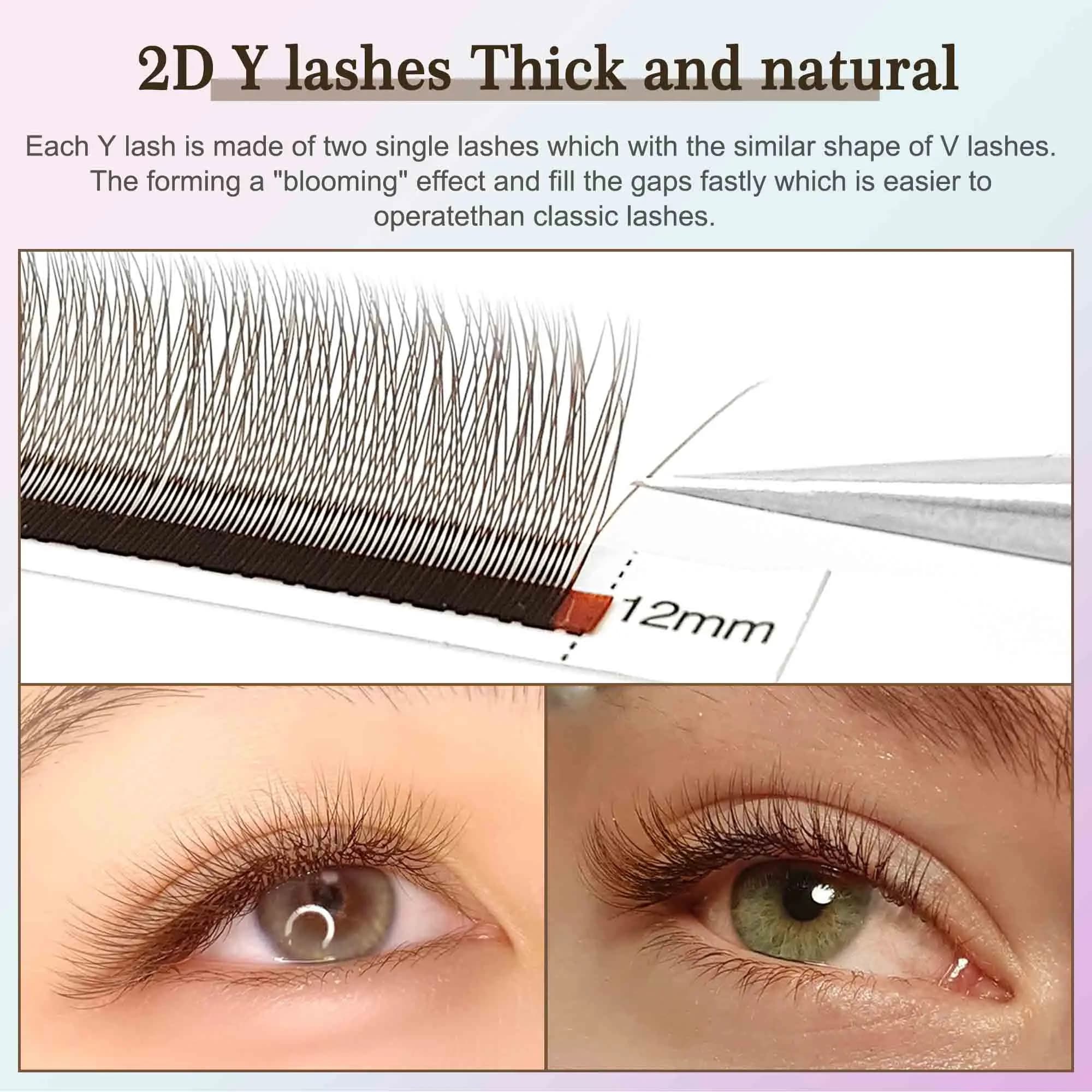CoMango mix 8-12/8-15mm brun extension de cils 2D forme V faux cils premade fans soft light natural
