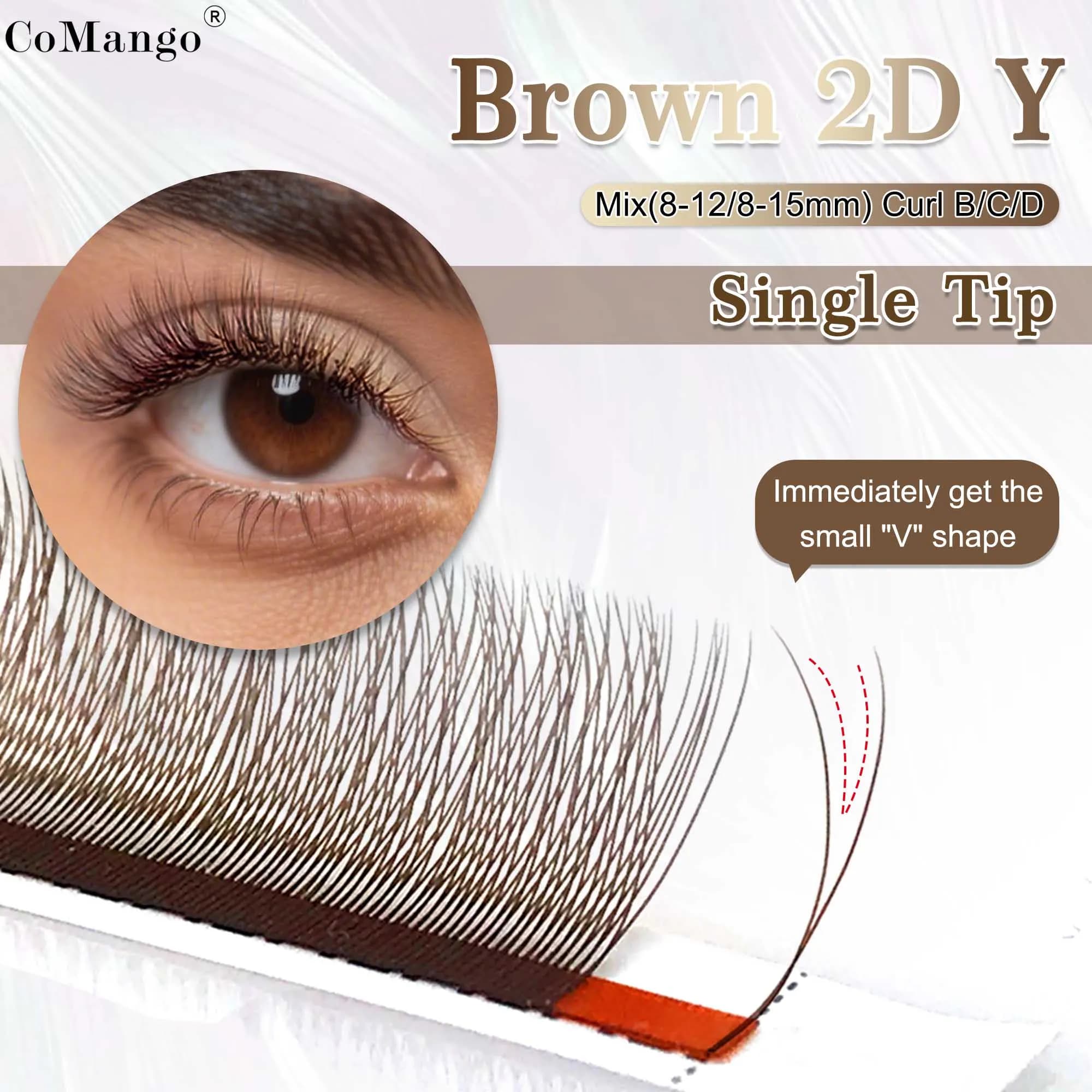 CoMango mix 8-12/8-15mm brun extension de cils 2D forme V faux cils premade fans soft light natural