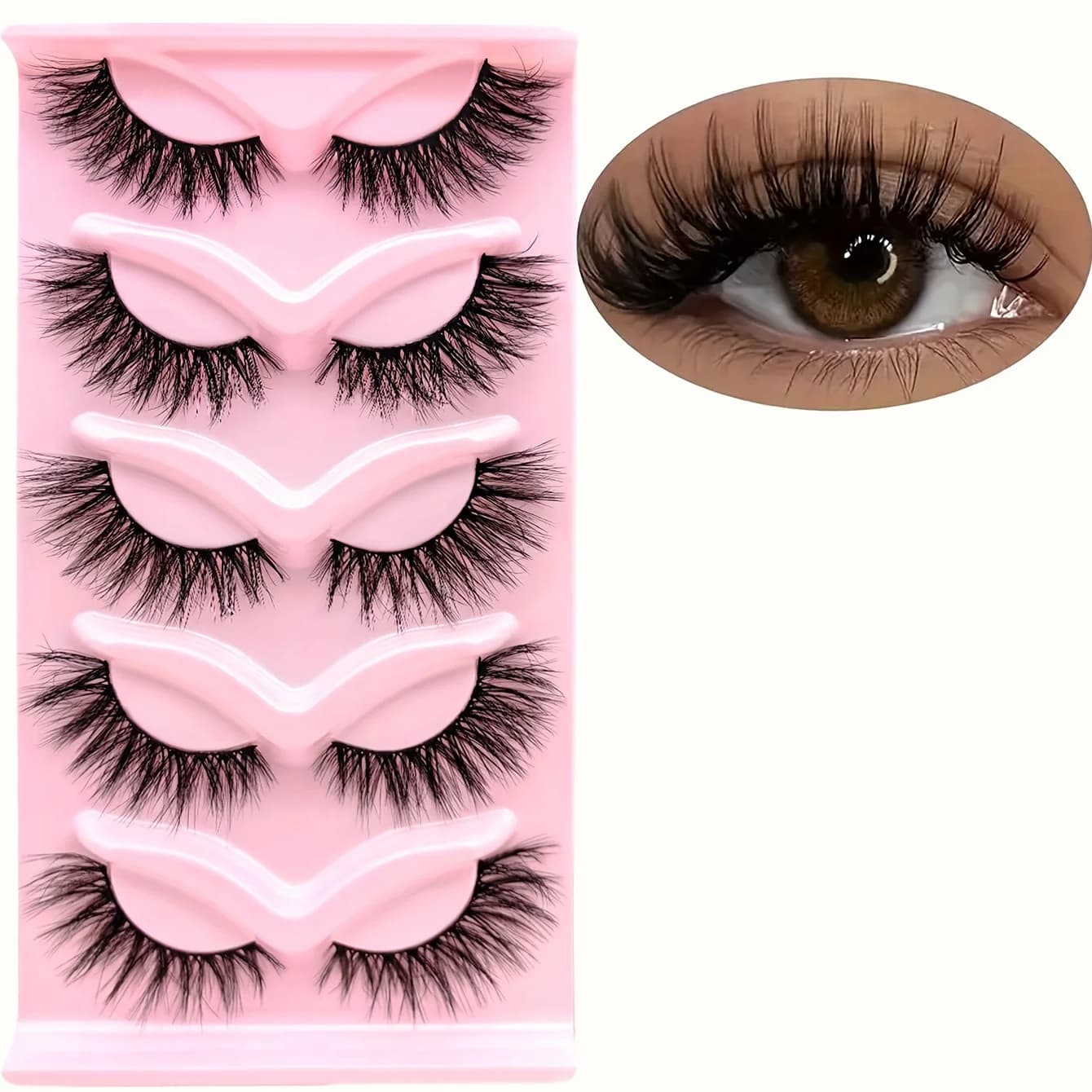 5 paires de cils œil de chat 3D faux cils naturels moelleux doux croix bande claire cils Manga cils