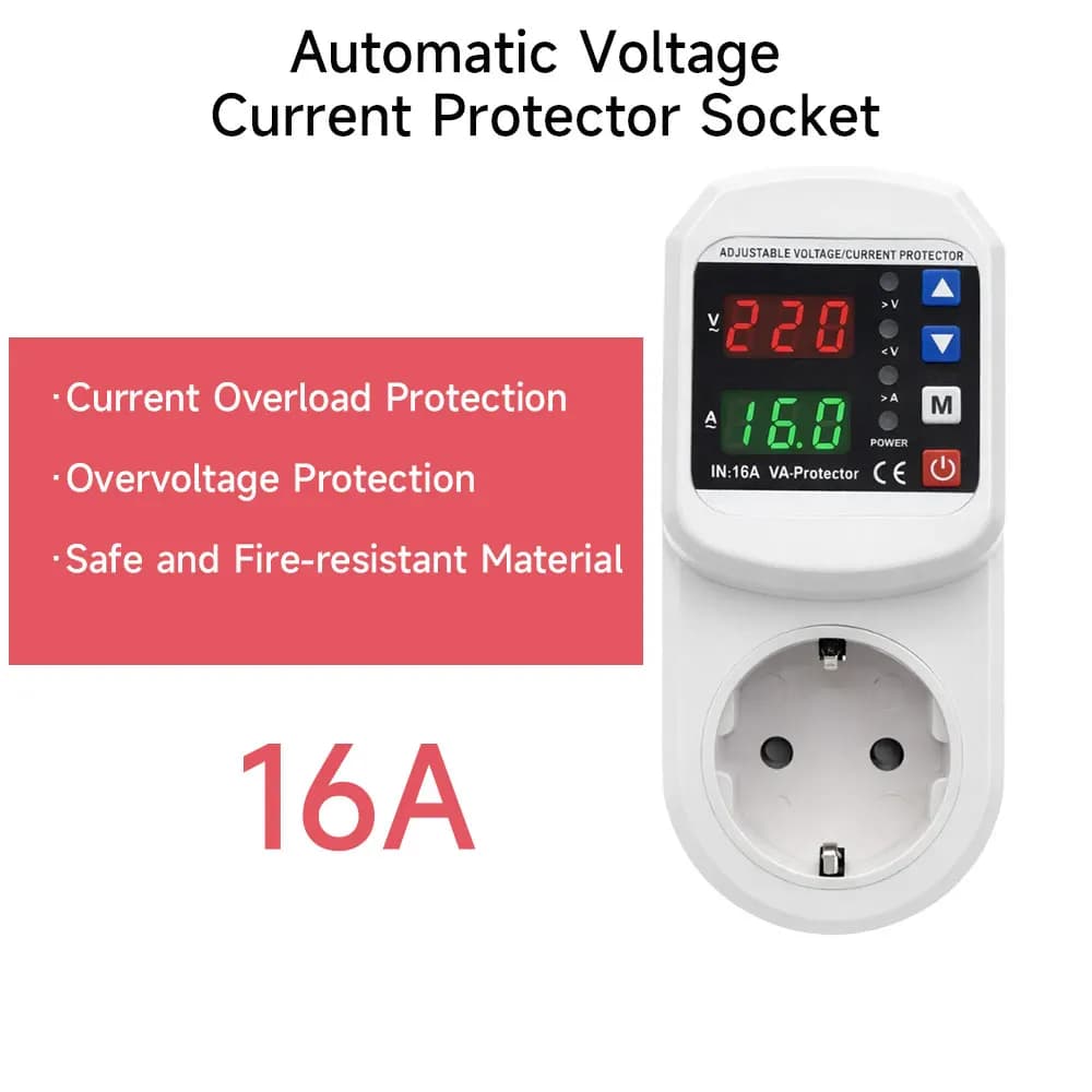 Protecteur de courant de tension automatique, prise AC 110V 220V réglable 16A, protection contre les