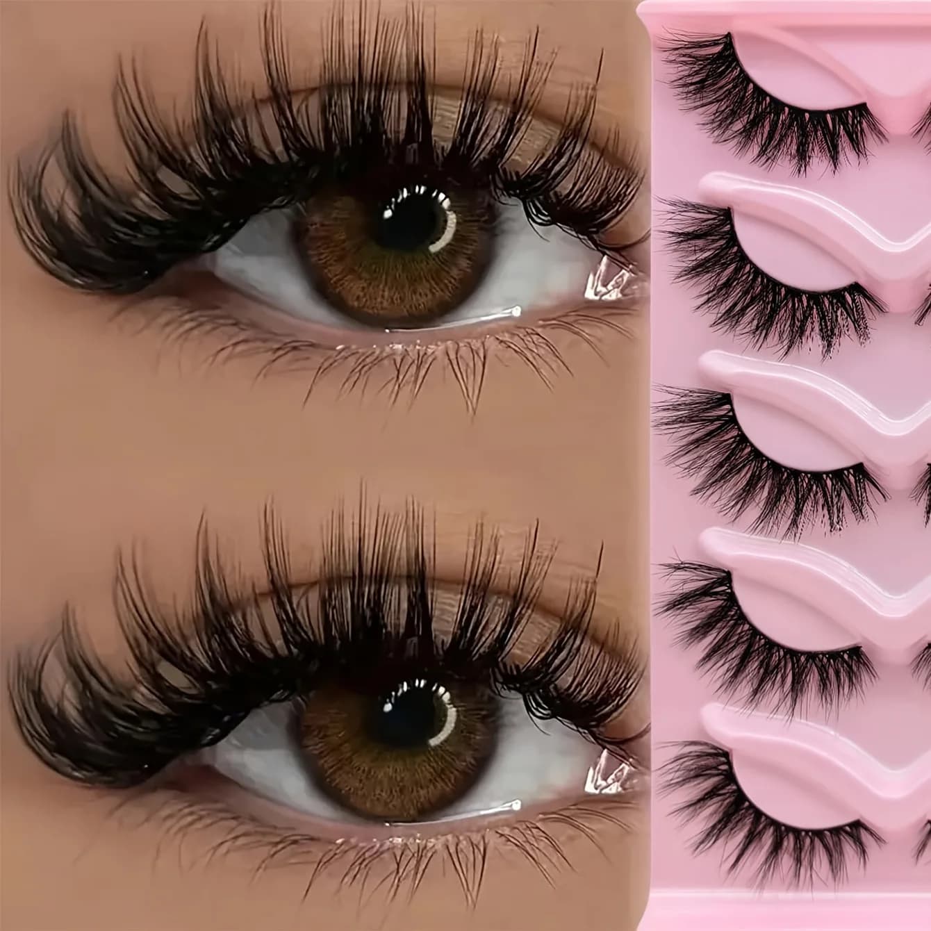 5 paires de cils œil de chat 3D faux cils naturels moelleux doux croix bande claire cils Manga cils