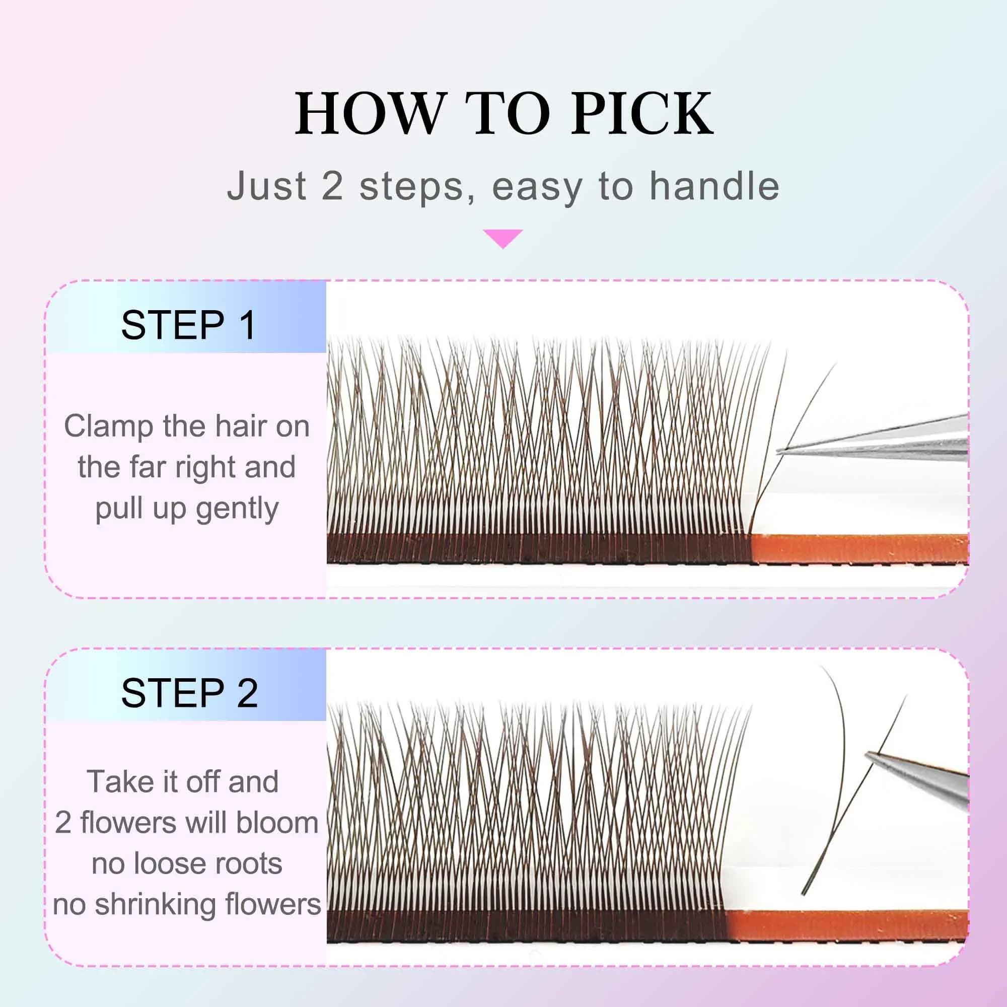 CoMango mix 8-12/8-15mm brun extension de cils 2D forme V faux cils premade fans soft light natural