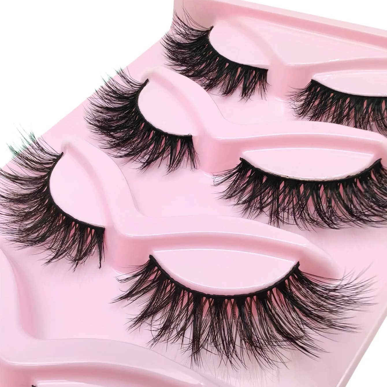 5 paires de cils œil de chat 3D faux cils naturels moelleux doux croix bande claire cils Manga cils