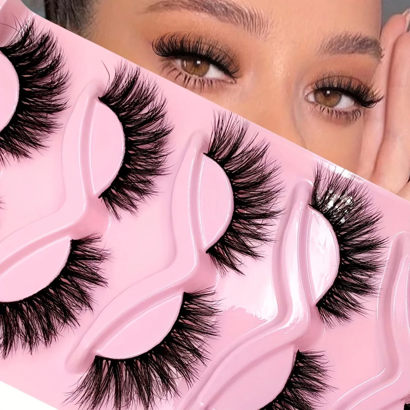 5 paires de cils œil de chat 3D faux cils naturels moelleux doux croix bande claire cils Manga cils