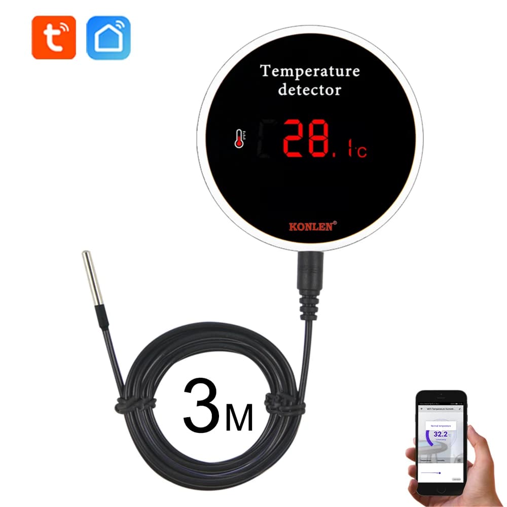 Tuya Smart Home Wifi capteur de température 3m fil numérique Smartlife thermomètre salle d'eau pisci