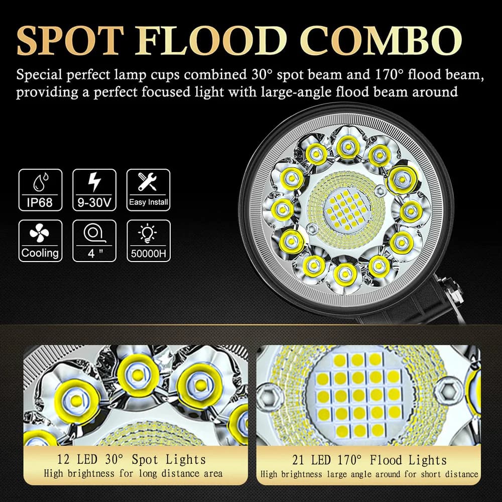 4 pouces 123W barre de LED tout-terrain 4X4 projecteur 12V 24V barre lumineuse de travail pour Jeep