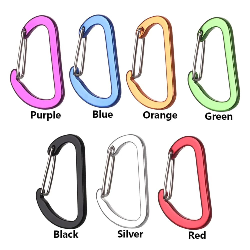 Porte-clé en alliage d'aluminium coloré, 4 pièces, anneau en D, mousqueton, boucle de verrouillage,