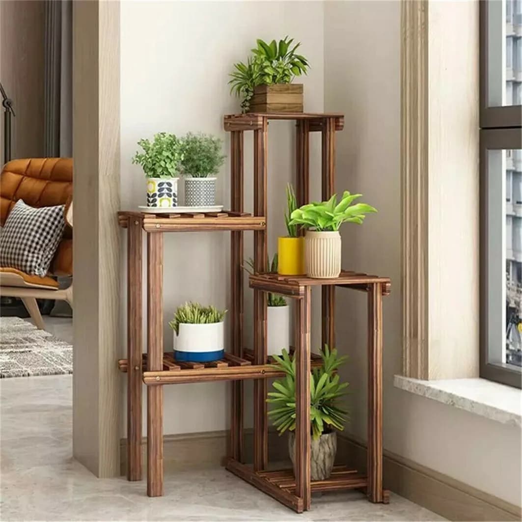 Support d'angle pour plantes, étagère en bois à 6 niveaux, jardin intérieur et extérieur, affichage