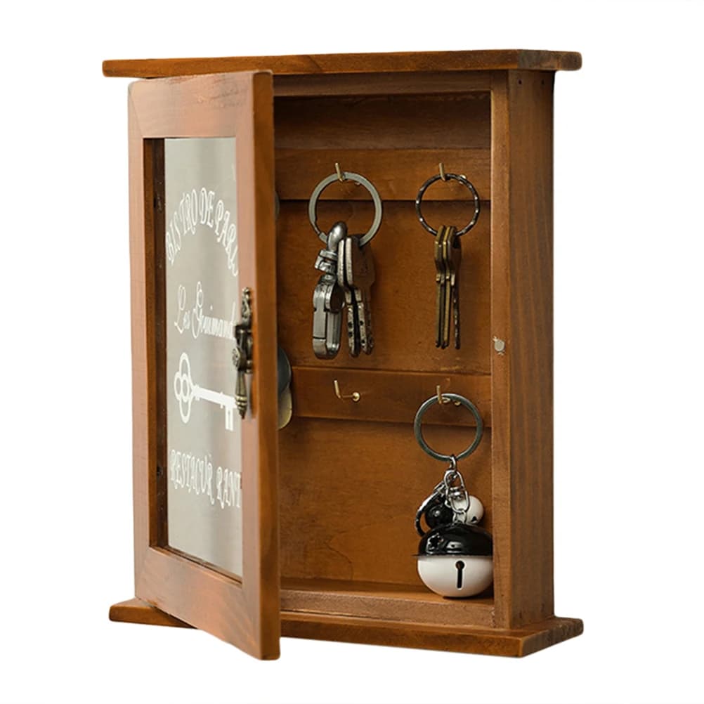 Key EvaluWooden-Armoire à clés, boîte murale, belle porte en verre rétro durable, boîte de rangement