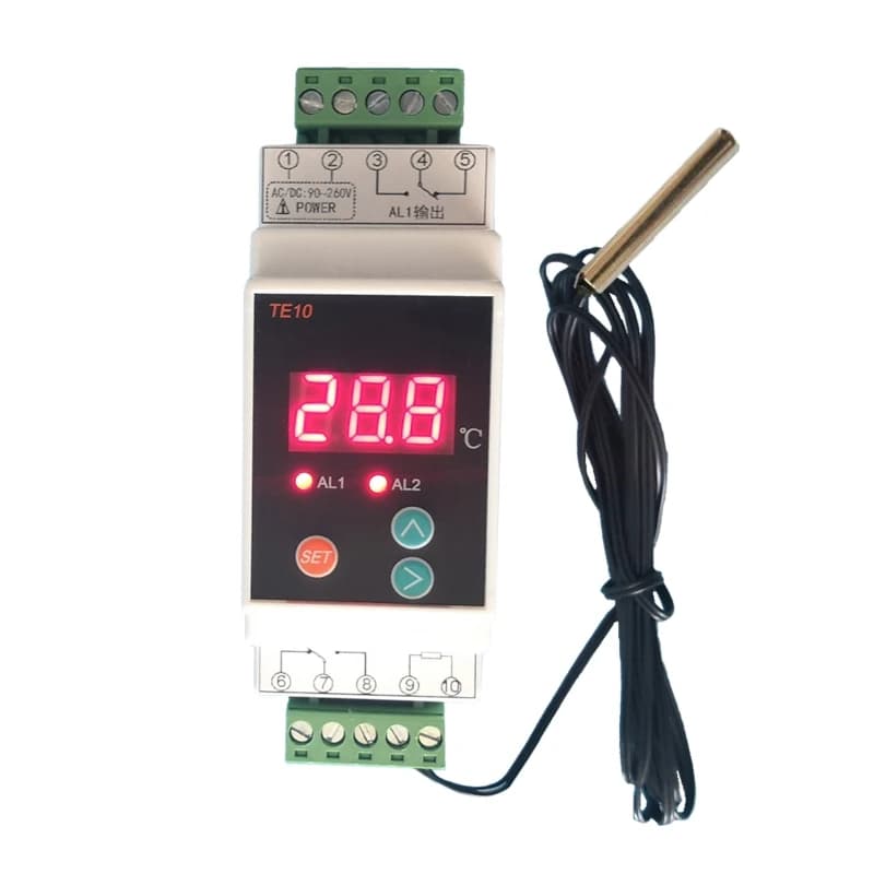AC90~260V -40~110 ℃ Thermostat sur Rail Din avec capteur, sortie relais bidirectionnelle, contrôle