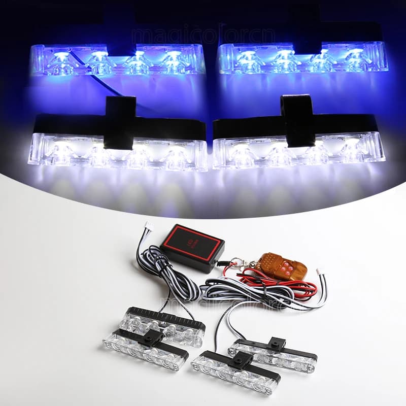 Grille voiture lumière LED stroboscopique rouge bleu d'urgence télécommande sans fil Signal Flash po