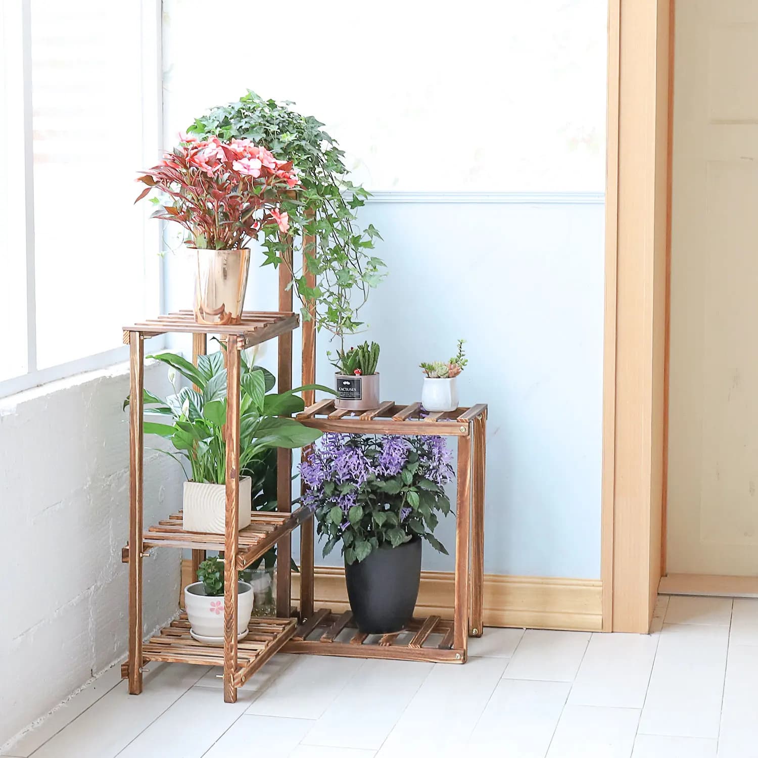 Support d'angle pour plantes, étagère en bois à 6 niveaux, jardin intérieur et extérieur, affichage