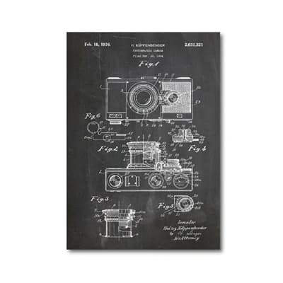 Affiche Vintage avec Brevet d'Appareil Photo, Imprimés d'Art sur Toile, Rétro, Plan d'Appareil Photo