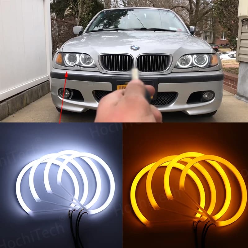 Kit yeux d'ange LED pour BMW série 3 E46, bague DRL, couleur ambre, blanc, coton, tourisme, voiture