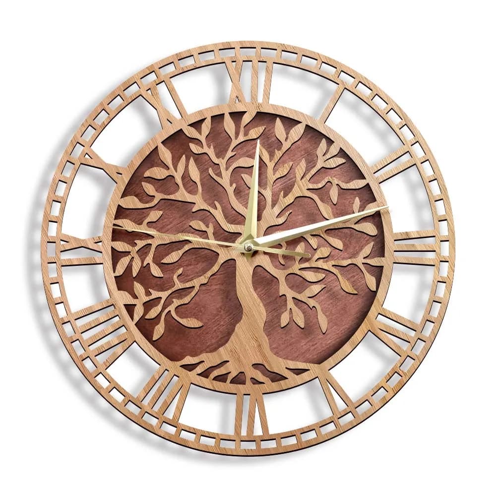 Arbre de vie horloge murale en bois Style ferme arbre généalogique Art horloge silencieuse décor à l