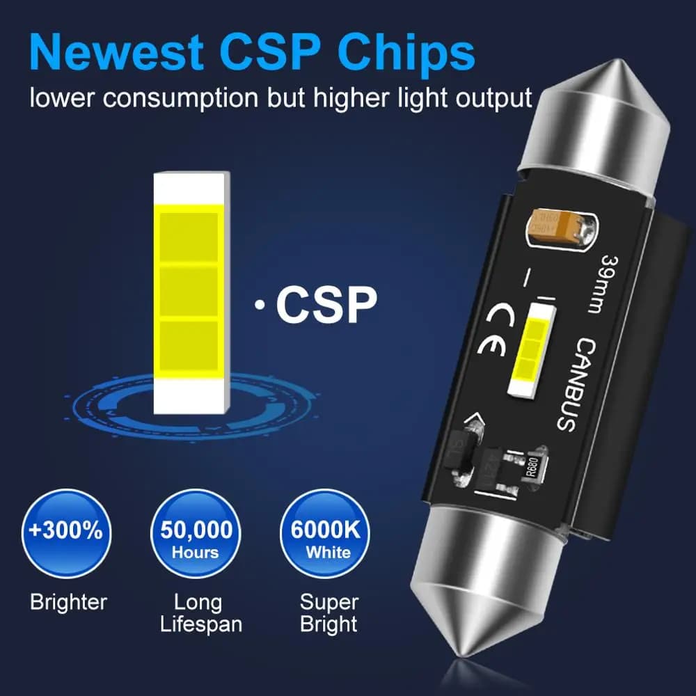 Ampoule Led Canbus C5W C10W, 1 pièce, puces CSP, 31mm 36mm 39mm 41mm, lumière de feston de voiture,