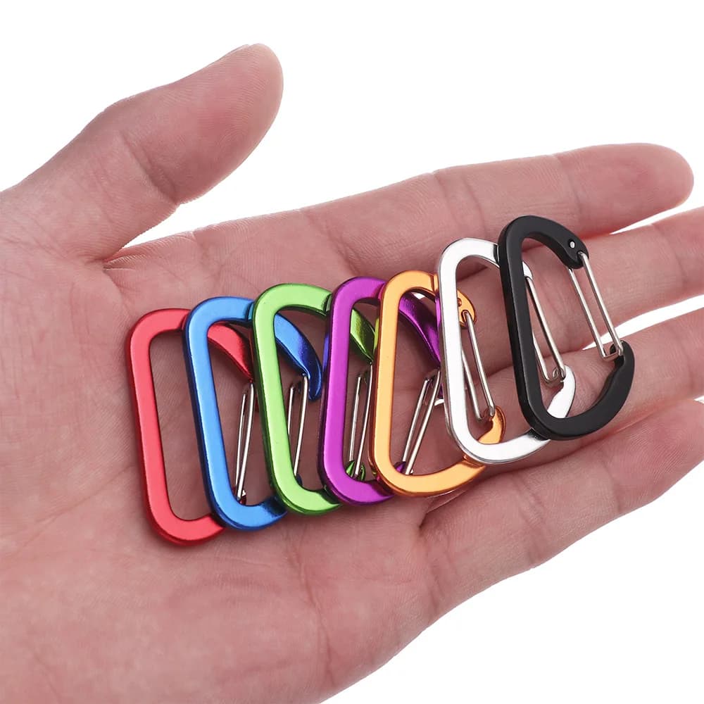 Porte-clé en alliage d'aluminium coloré, 4 pièces, anneau en D, mousqueton, boucle de verrouillage,