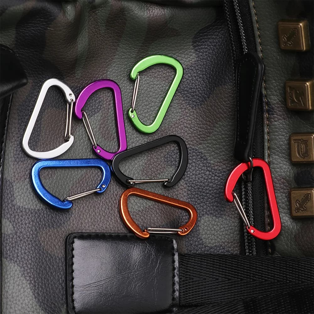 Porte-clé en alliage d'aluminium coloré, 4 pièces, anneau en D, mousqueton, boucle de verrouillage,