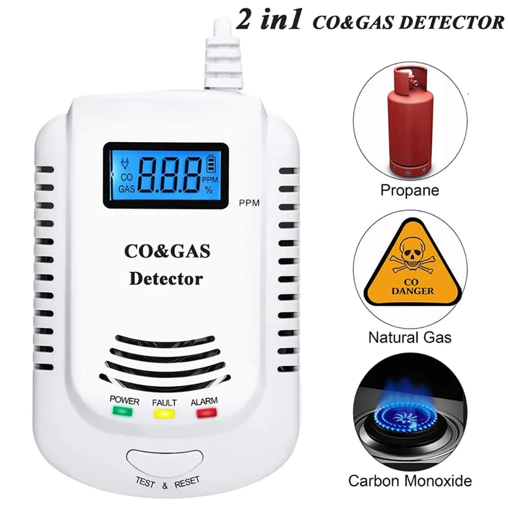 Détecteur de CO et de gaz LCD, alarme de gaz naturel/méthane/propane/CO, détecteur de fuite avec mes
