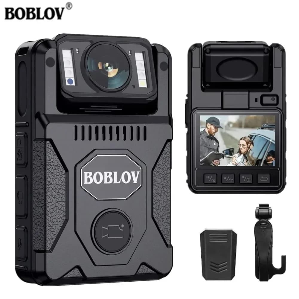 Caméra corporelle BOBLOV M7 1080P Full HD 128 Go 4000 mAh | Bodycam de police avec GPS et 180 °