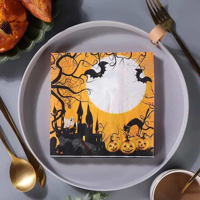 Serviettes en papier créatives pour fête d'Halloween, napperons décoratifs, College colorés, pâte de