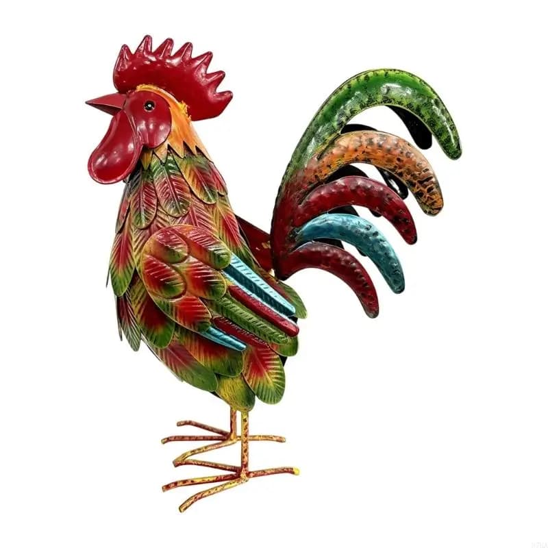 Statue coq jardin en fer à breloque, décoration extérieure, Styles ferme, Sculpture coq pour patios