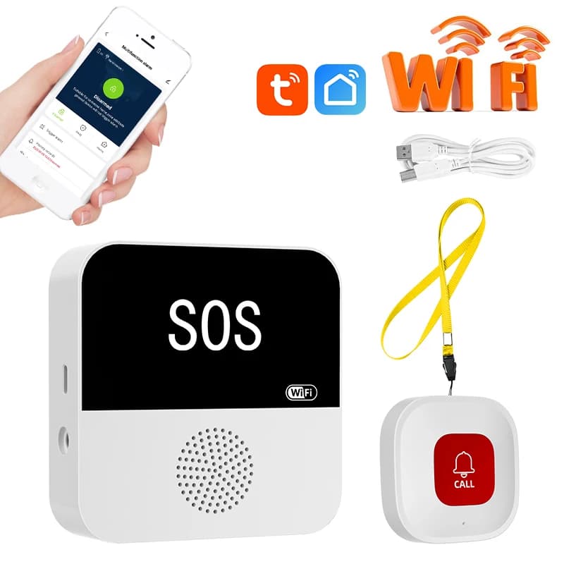 Téléavertisseur sans fil WiFi pour soignants âgés, bouton d'appel SOS, système d'alerte médicale SOS
