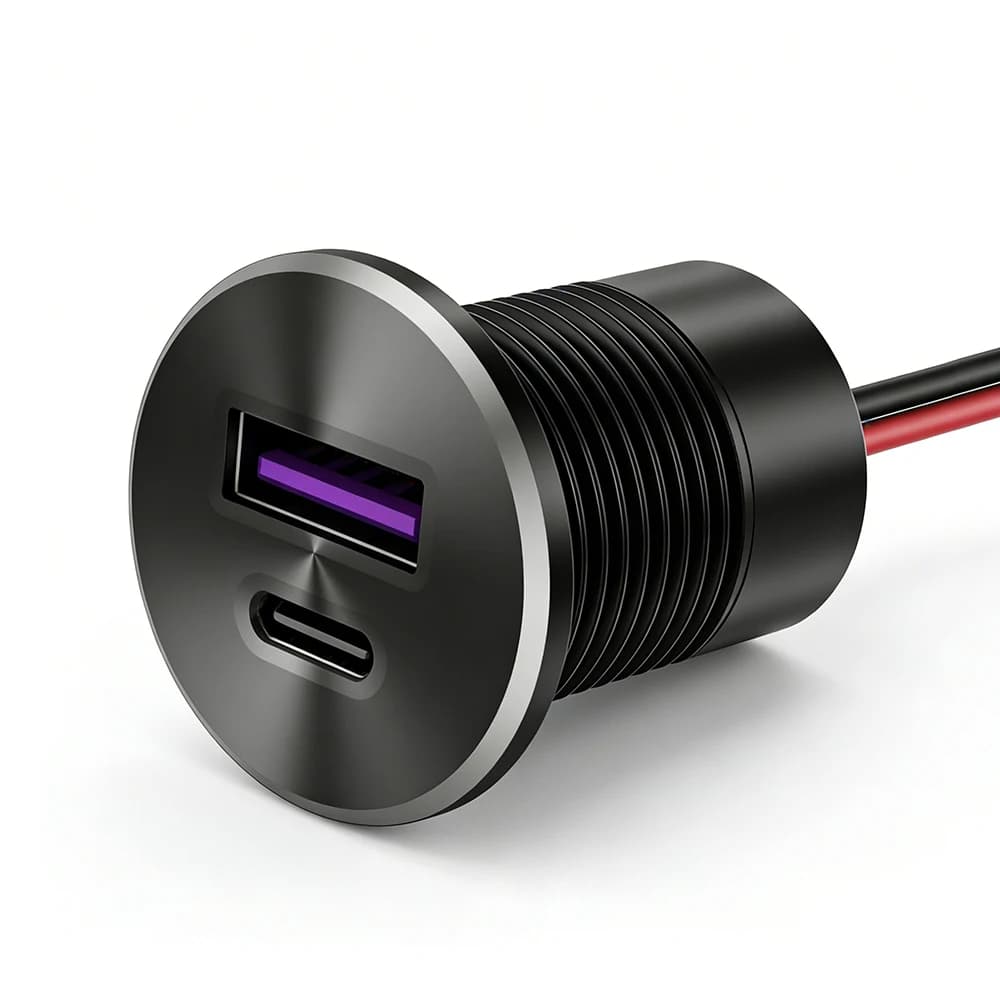 Prise USB 12V 30W PD Type-C et 18W QC3.0 en aluminium, chargeur USB encastrable à charge rapide, rem