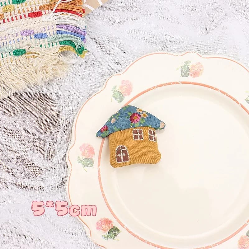 Broche de maison en tissu, en lin et coton, faite à la main, florale, Cottagecore, pour veste, sac,