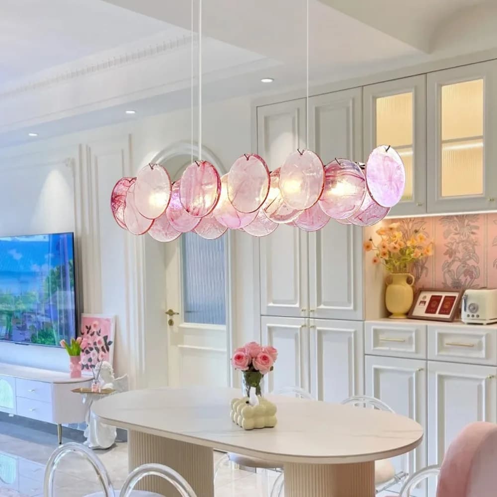 Lustre de plafond en verre rose de Murano pour salon salle à manger chambre lampe suspendue de luxe