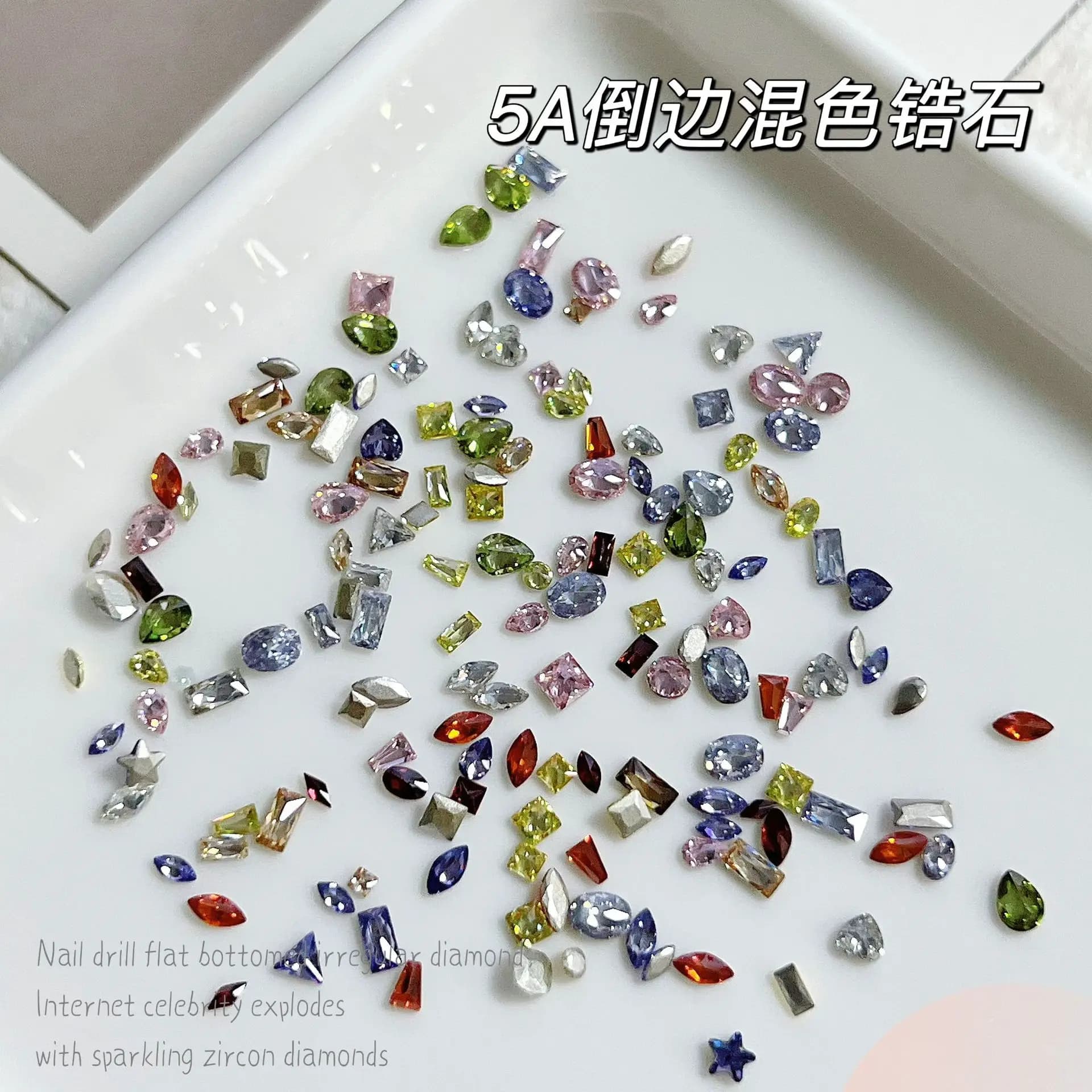 K9 perceuse à ongles Mini 5A Zircon diamant couleur mixte fond plat scintillant bord inversé Zircon