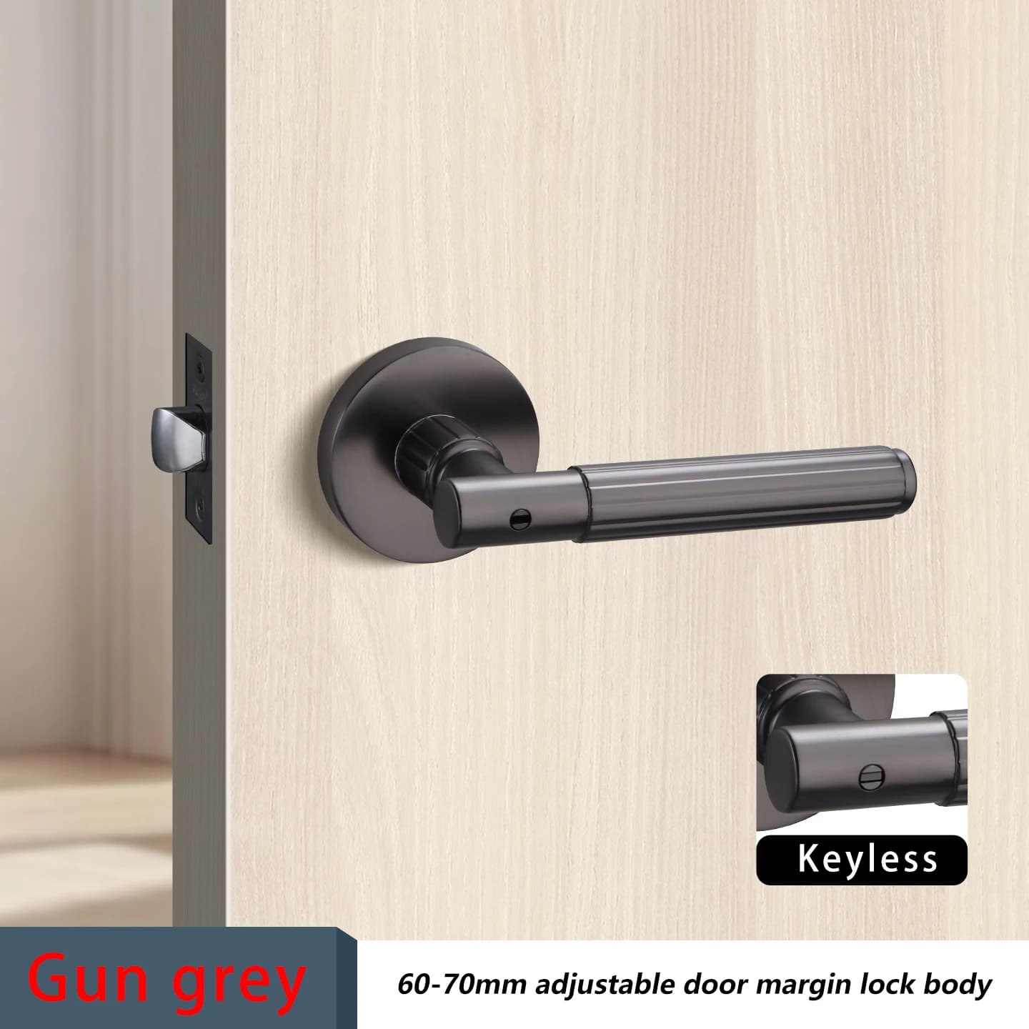Poignée de porte silencieuse en bois noire pour chambre et salle de bain, avec serrure à bouton pour